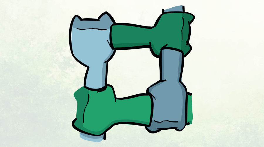 Grafisk tegning af fire arme, der holder ved hinanden og danner en firkant